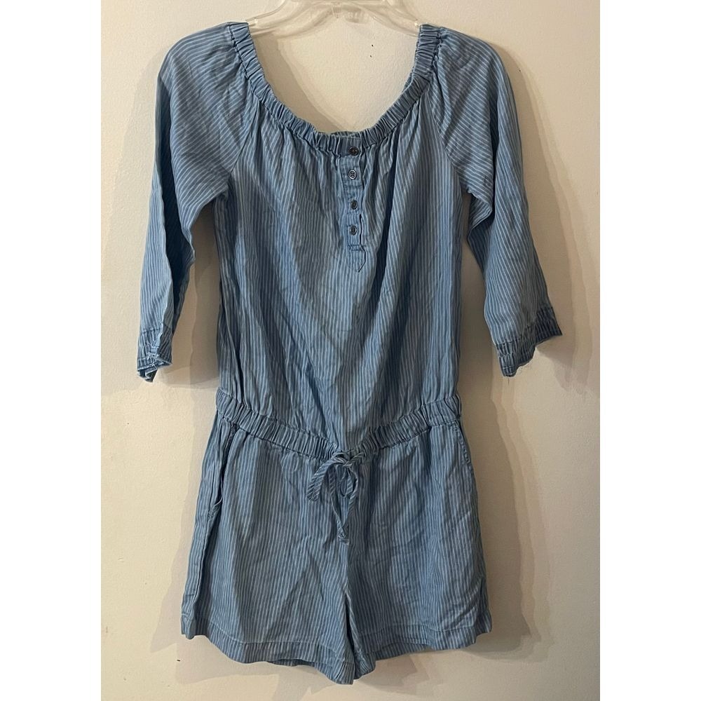 Dear John XS Blue Striped Off-Shoulder Romper - Casual Summer Playsuit